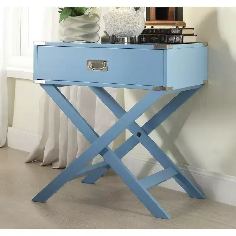 Mesa de Noche de Madera X-Base con Cajón | Negro / Azul / Gris / Azul Claro / Verde Prado / Blanco | 1 Persona