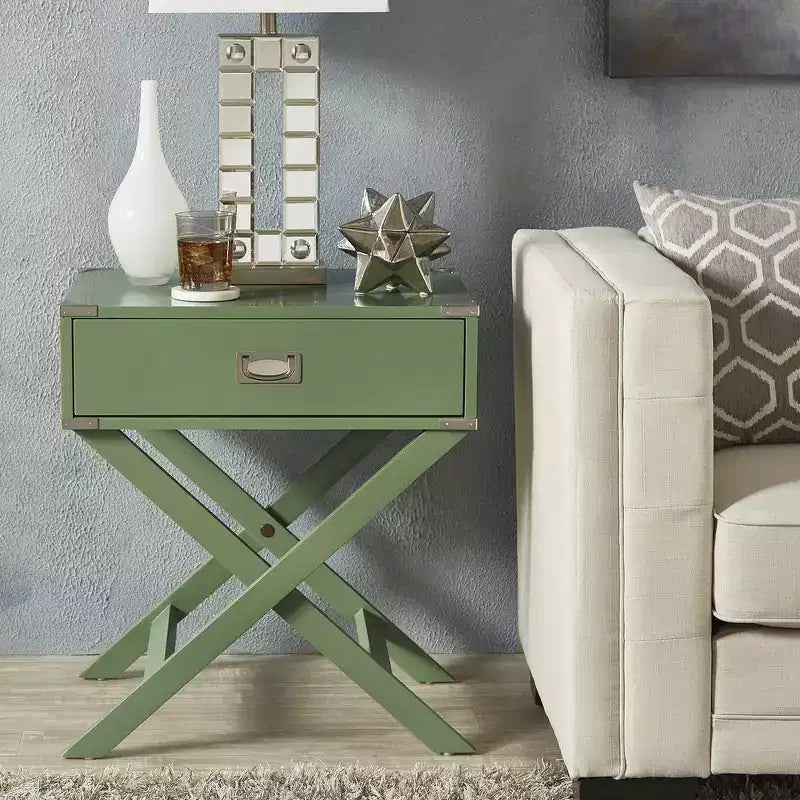 Mesa de Noche de Madera X-Base con Cajón | Negro / Azul / Gris / Azul Claro / Verde Prado / Blanco | 1 Persona