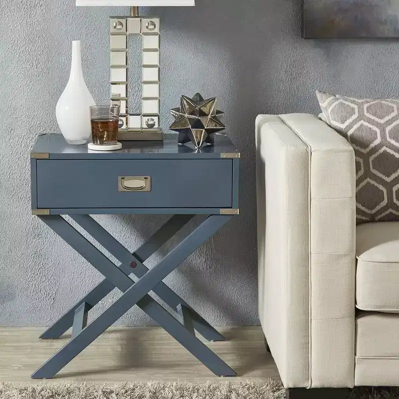 Mesa de Noche de Madera X-Base con Cajón | Negro / Azul / Gris / Azul Claro / Verde Prado / Blanco | 1 Persona