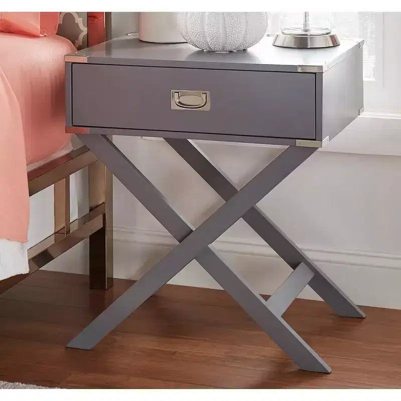 Mesa de Noche de Madera X-Base con Cajón | Negro / Azul / Gris / Azul Claro / Verde Prado / Blanco | 1 Persona