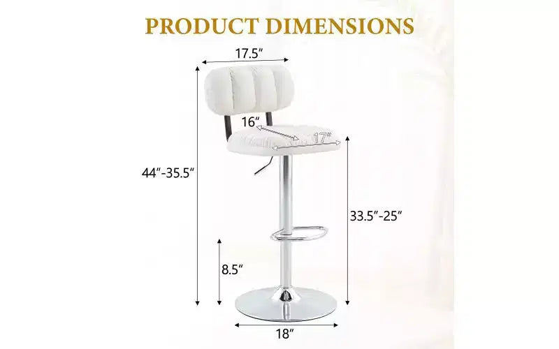 Taburete de bar ajustable en altura, blanco/negro, piel sintética, respaldo bajo, sin brazos, juego de 2