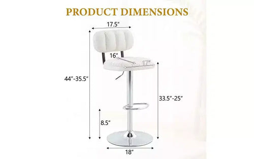 Taburete de bar ajustable en altura, blanco/negro, piel sintética, respaldo bajo, sin brazos, juego de 2