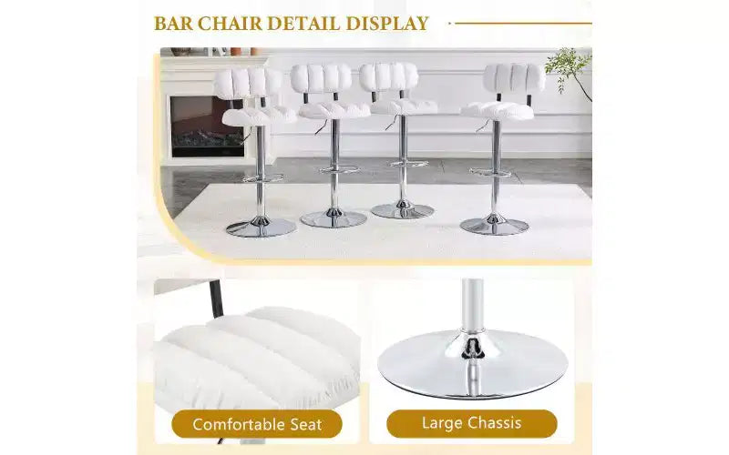 Taburete de bar ajustable en altura, blanco/negro, piel sintética, respaldo bajo, sin brazos, juego de 2