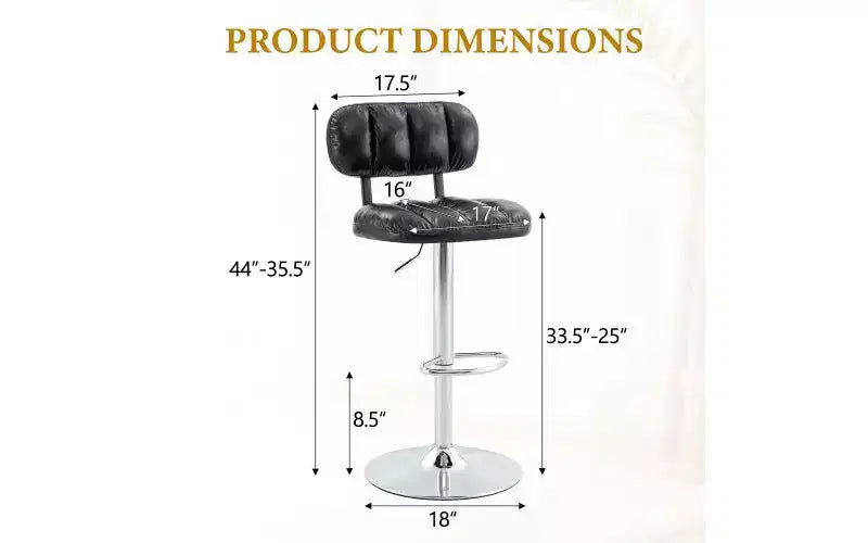 Taburete de bar ajustable en altura, blanco/negro, piel sintética, respaldo bajo, sin brazos, juego de 2