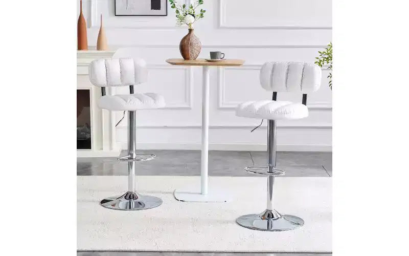 Taburete de bar ajustable en altura, blanco/negro, piel sintética, respaldo bajo, sin brazos, juego de 2