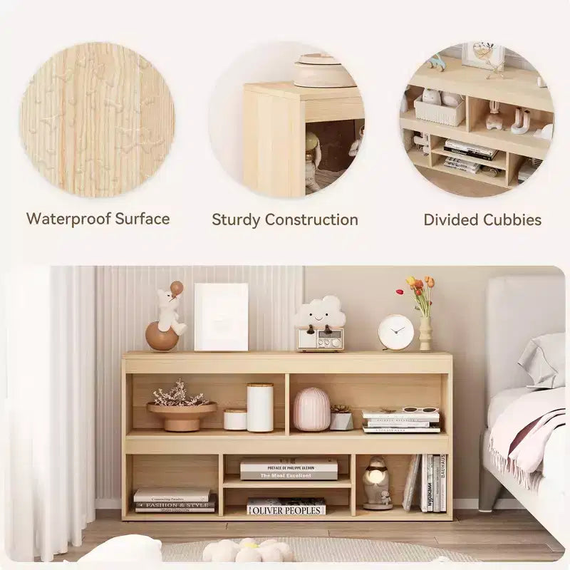 Estante de Almacenamiento de 6 Cubos de Madera Natural con Cajón para 1 Niño