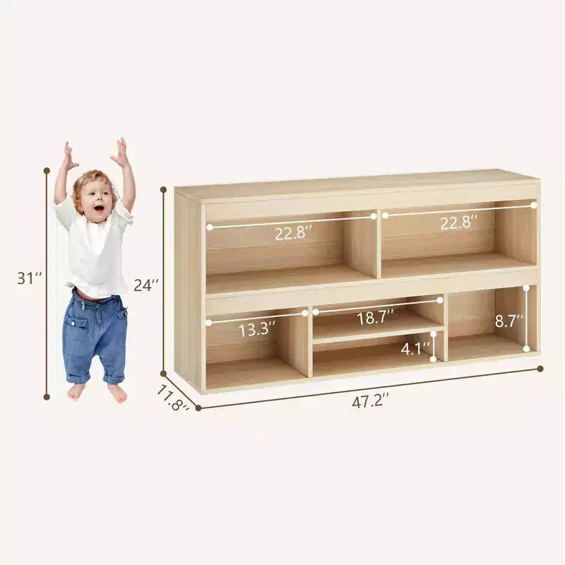Estante de Almacenamiento de 6 Cubos de Madera Natural con Cajón para 1 Niño