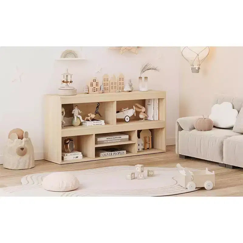 Estante de Almacenamiento de 6 Cubos de Madera Natural con Cajón para 1 Niño