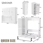 Cama Murphy blanca tamaño queen con armario y escritorio, montaje para 2 o 3 personas