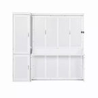 Cama Murphy blanca tamaño queen con armario y escritorio, montaje para 2 o 3 personas
