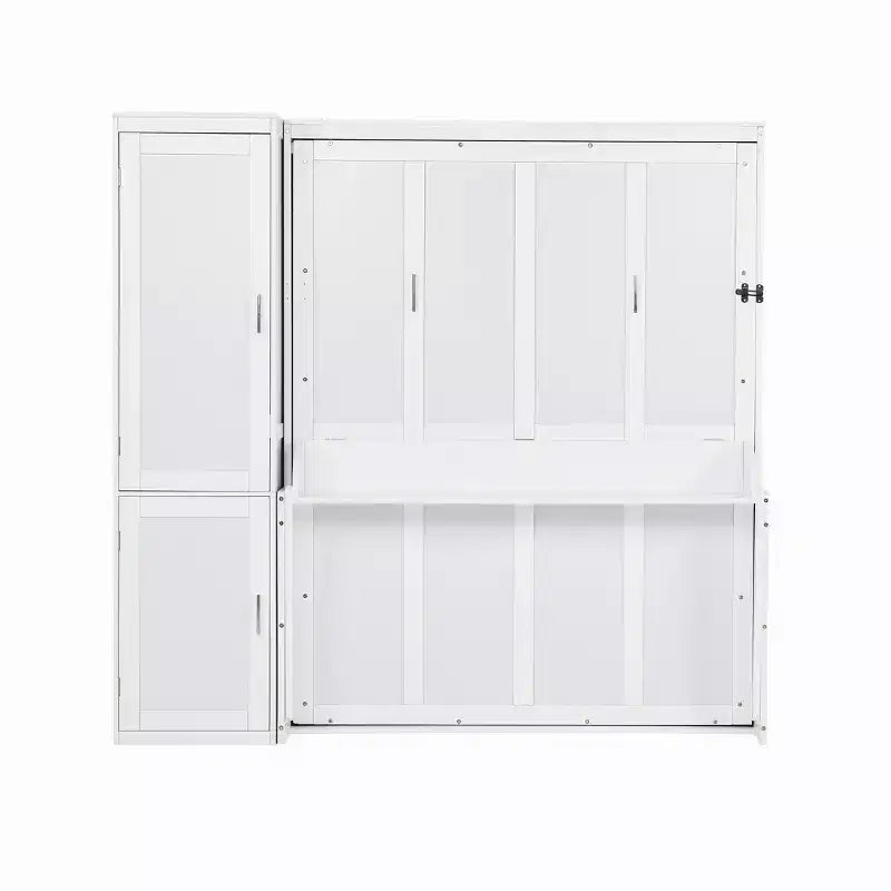 Cama Murphy blanca tamaño queen con armario y escritorio, montaje para 2 o 3 personas
