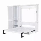 Cama Murphy blanca tamaño queen con armario y escritorio, montaje para 2 o 3 personas