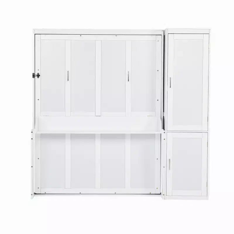 Cama Murphy blanca tamaño queen con armario y escritorio, montaje para 2 o 3 personas