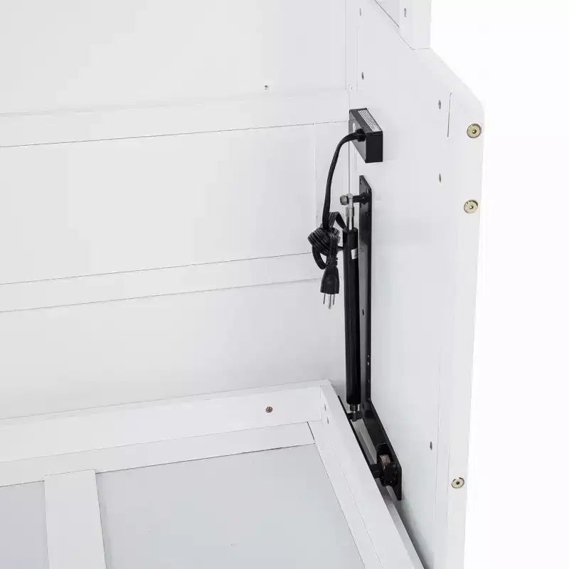 Cama Murphy blanca tamaño queen con armario y escritorio, montaje para 2 o 3 personas
