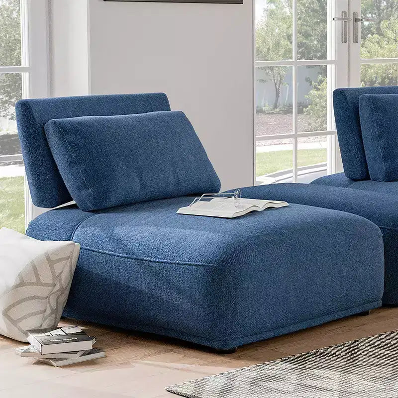 Sillón reclinable individual sin brazos de chenilla azul