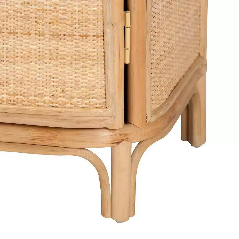 Mesita de noche de ratán natural, marrón, con una puerta y 2 estantes