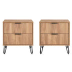 Manhattan Comfort Set of 2 Dumbo 2 Drawer Nightstands Golden Brown: Modern MDF Storage Furniture with Metal Glides
