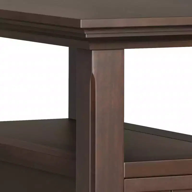 Mesa auxiliar estrecha marrón con cajón y estante abierto, madera de pino, 1 unidad