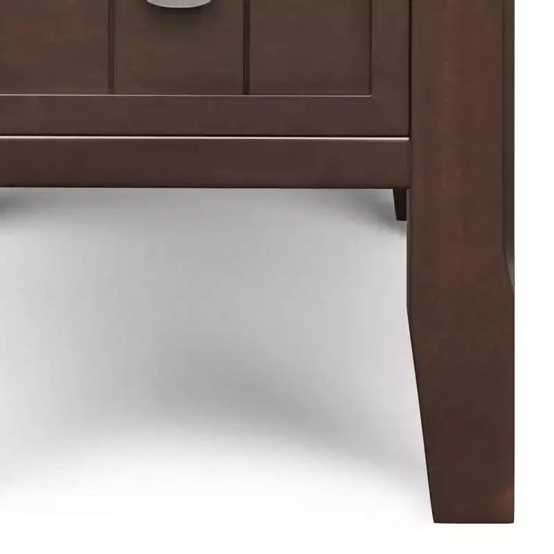 Mesa auxiliar estrecha marrón con cajón y estante abierto, madera de pino, 1 unidad