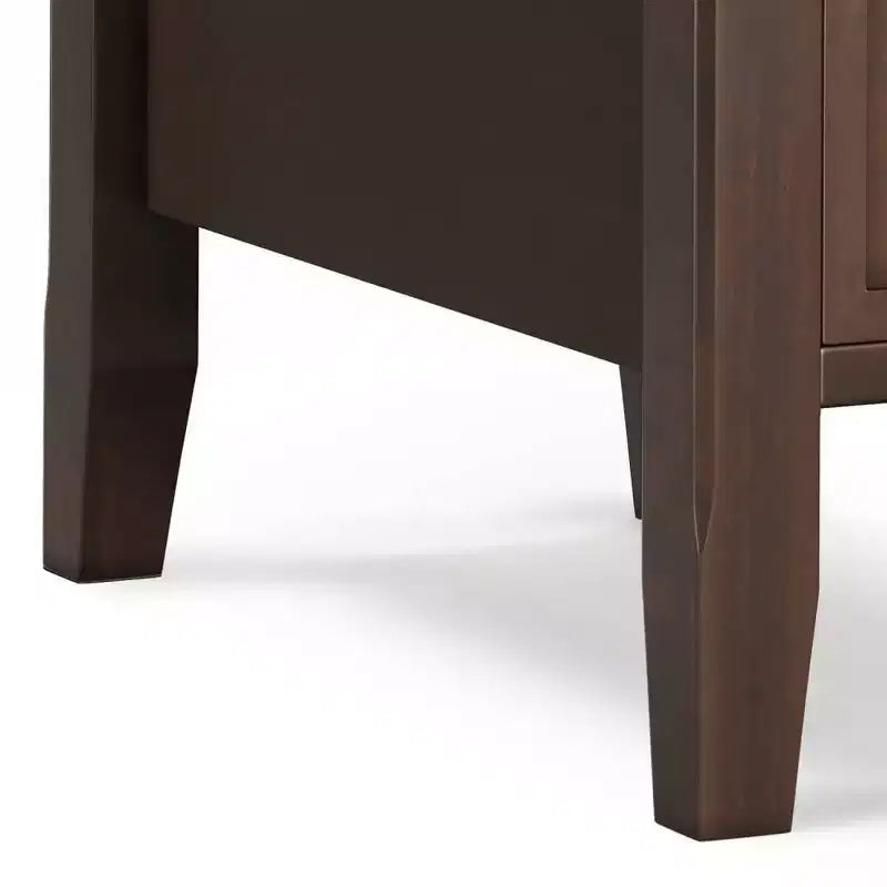 Mesa auxiliar estrecha marrón con cajón y estante abierto, madera de pino, 1 unidad