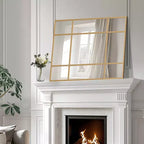 Espejo de pared rectangular de metal, con diseño de rejilla, en color negro y dorado, para colgar verticalmente
