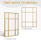 Espejo de pared rectangular de metal, con diseño de rejilla, en color negro y dorado, para colgar verticalmente