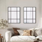 Espejo de pared rectangular de metal, con diseño de rejilla, en color negro y dorado, para colgar verticalmente