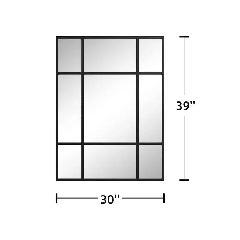 Espejo de pared rectangular de metal, con diseño de rejilla, en color negro y dorado, para colgar verticalmente