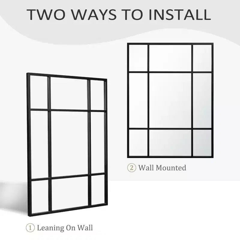 Espejo de pared rectangular de metal, con diseño de rejilla, en color negro y dorado, para colgar verticalmente