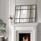Espejo de pared rectangular de metal, con diseño de rejilla, en color negro y dorado, para colgar verticalmente