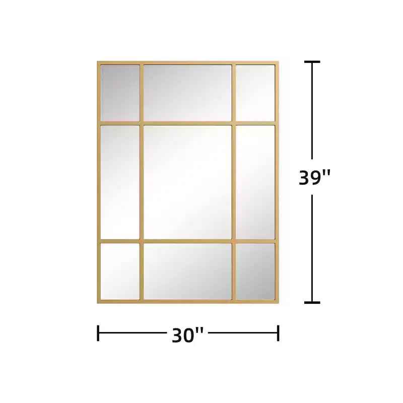Espejo de pared rectangular de metal, con diseño de rejilla, en color negro y dorado, para colgar verticalmente