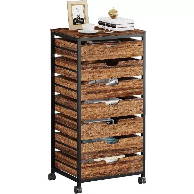 Tribesigns 7-Tier Drawer Chest, Wood Storage Dresser Cabinet with Wheels