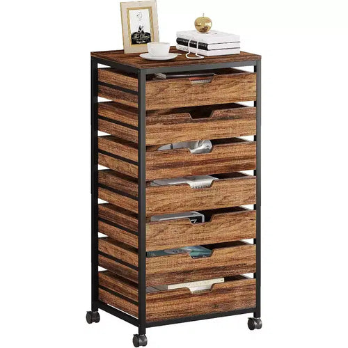Tribesigns 7-Tier Drawer Chest, Wood Storage Dresser Cabinet with Wheels