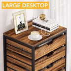 Cómoda con ruedas de 7 cajones, madera retro y metal negro, 1 persona