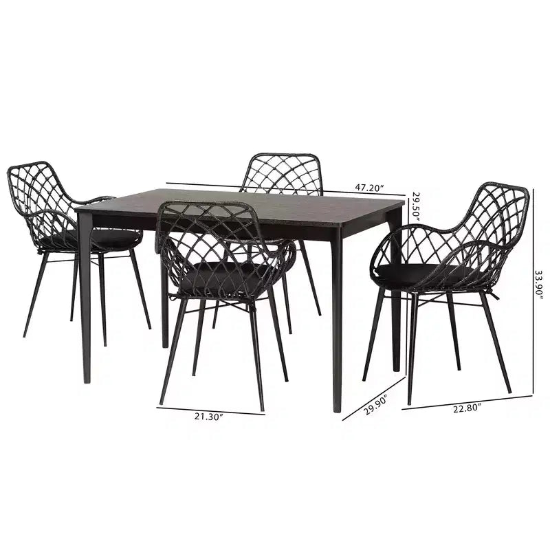 Juego de comedor de 5 piezas para 4 personas de ratán negro y madera