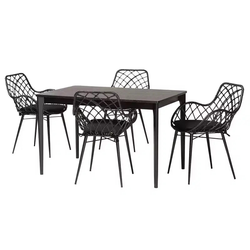 Juego de comedor de 5 piezas para 4 personas de ratán negro y madera
