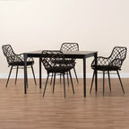 Juego de comedor de 5 piezas para 4 personas de ratán negro y madera