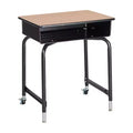 ECR4Kids Mobile Open Front Desk with Metal Storage Book Box, Classroom Furniture, Oak