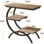 Mesa auxiliar en forma de C de 3 niveles industrial – Marrón / Marrón claro / Blanco